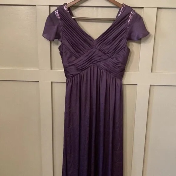 Adrianna Papell Purple Flutter Sleeve Beaded Formal Gown Maxi Dress Size 2P - Picture 6 of 14